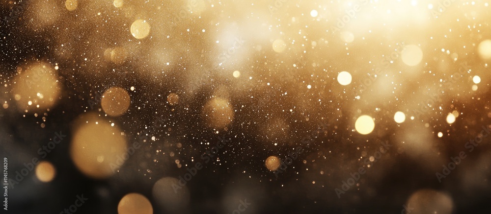Poster golden bokeh blurred background with luminous spots creating a dreamy and festive atmosphere for des