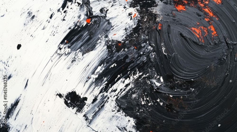 Poster abstract textured background of gray paint with rust and scratches featuring black and orange splash