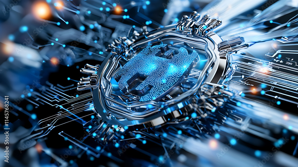Poster digital security technology concept virtual environment graphic design high-tech background futurist