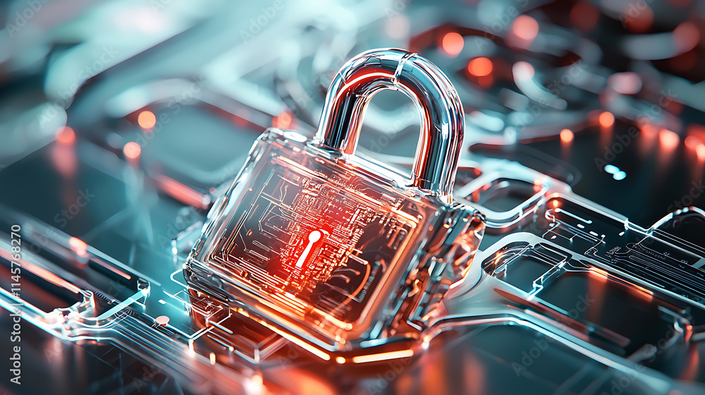 Poster cybersecurity lockdown digital realm visual concept futuristic environment macro view data protectio