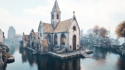 Naklejka premium Historic church by the Grand Canal reflecting serene waters and charming architecture in a tranquil landscape environment.