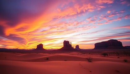 Naklejka premium Monument Valley Sunrise Over Red Sand Dunes