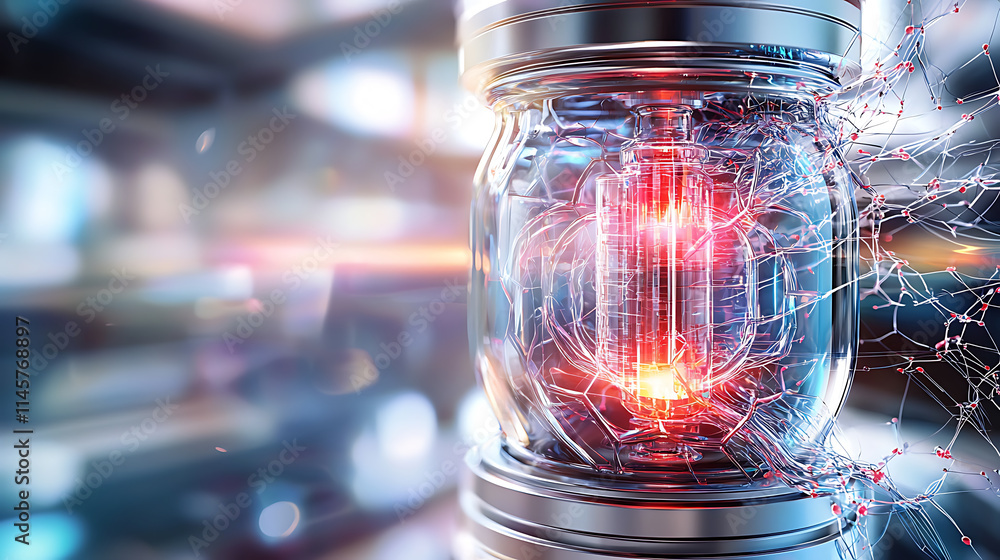 Poster dynamic energy source futuristic lab digital art high-tech environment close up concept of innovatio