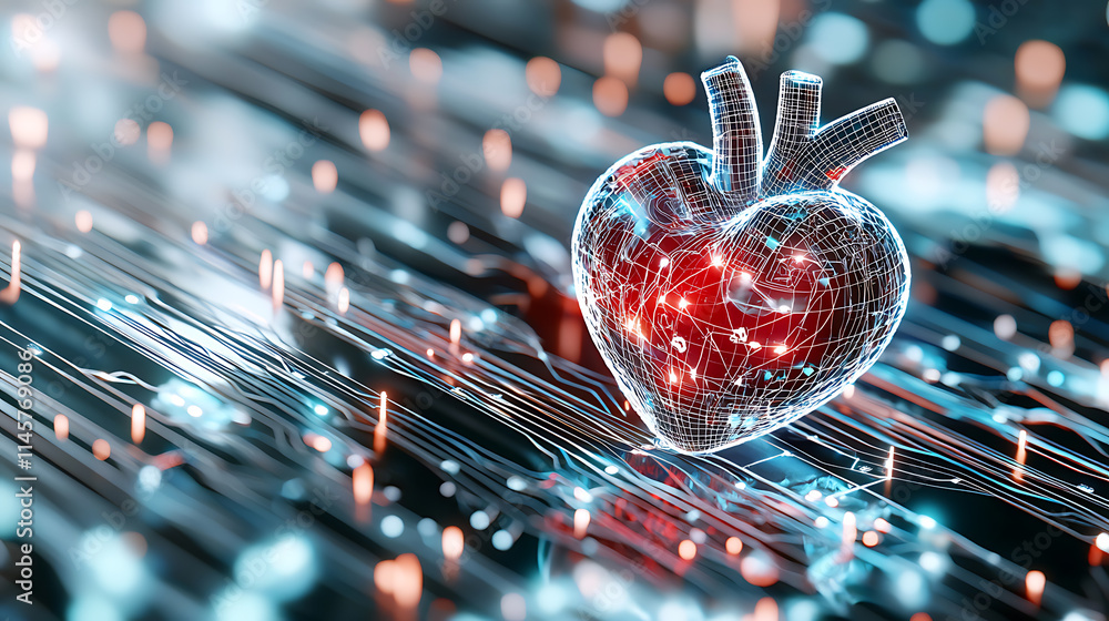 Poster digital heart visualization technology concept abstract art futuristic environment close-up view emo