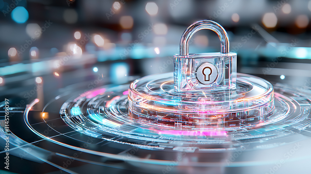 Poster digital security lock cybersecurity world graphic design virtual environment close-up view data prot