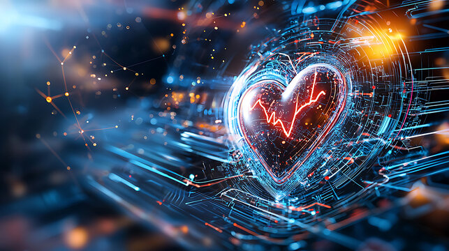 Dynamic heartbeat visualization digital realm graphic art tech environment futuristic view concept of health