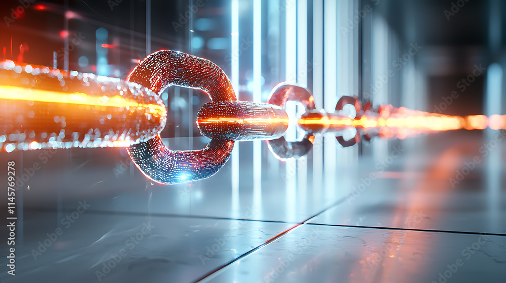 Poster futuristic digital chain connection virtual space technology visualization neon environment close-up