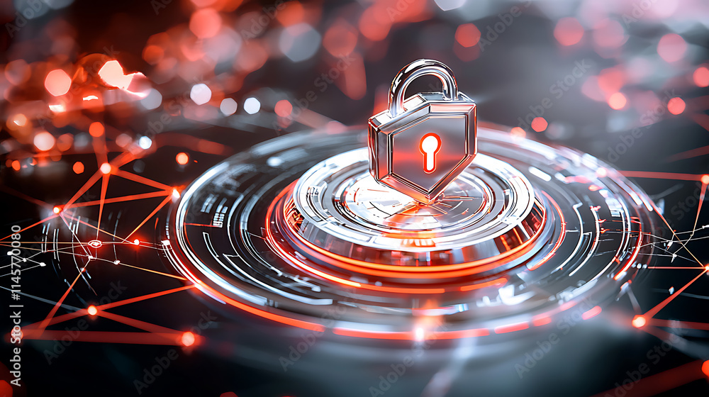 Poster cybersecurity action digital lock and network security concept virtual environment close-up view pro
