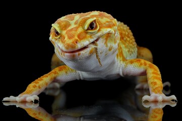potrait close-up cute leopard gecko on black background, 20 December 2024 Indonesia