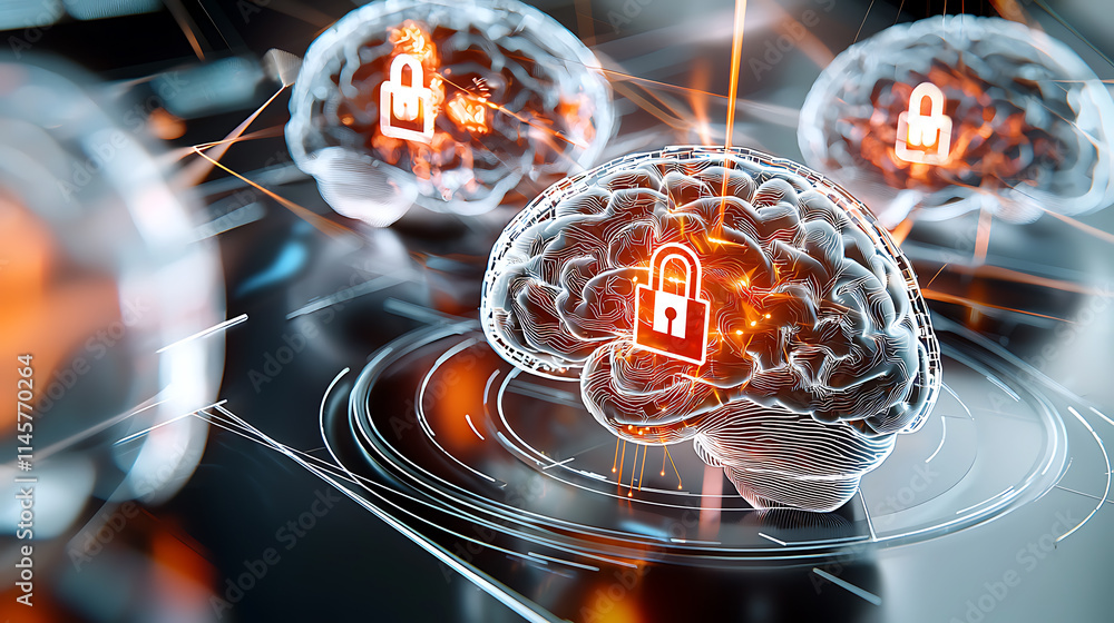 Poster digital security innovations for protecting neural networks technology lab infographic high-tech env