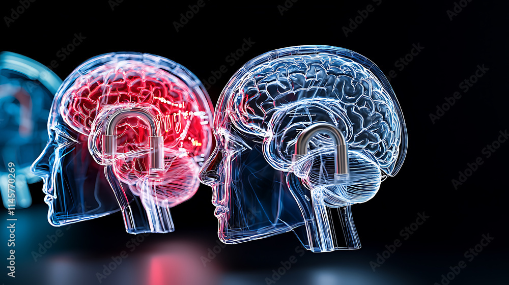 Poster cognitive science exploration neural illustration digital art futuristic setting side view brain fun