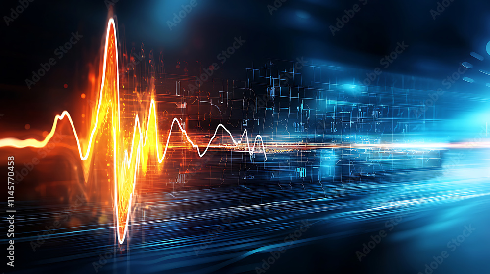 Poster dynamic waveform visualization digital space abstract art high-tech environment futuristic viewpoint