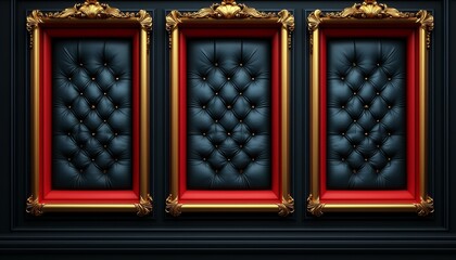 Elegant Black Leather Panels With Gold And Red Frames