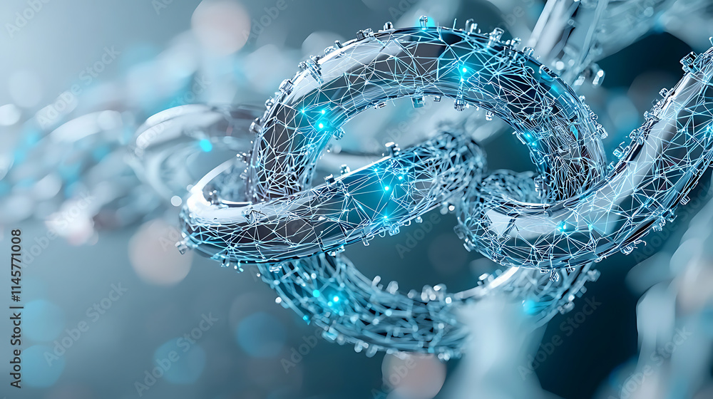 Poster innovative blockchain technology concept digital realm 3d visualization futuristic environment close