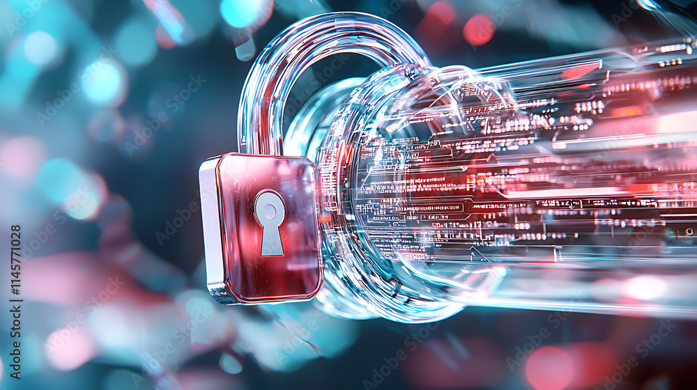 Poster secure digital lock concept cyber environment graphic visualization futuristic design abstract view 