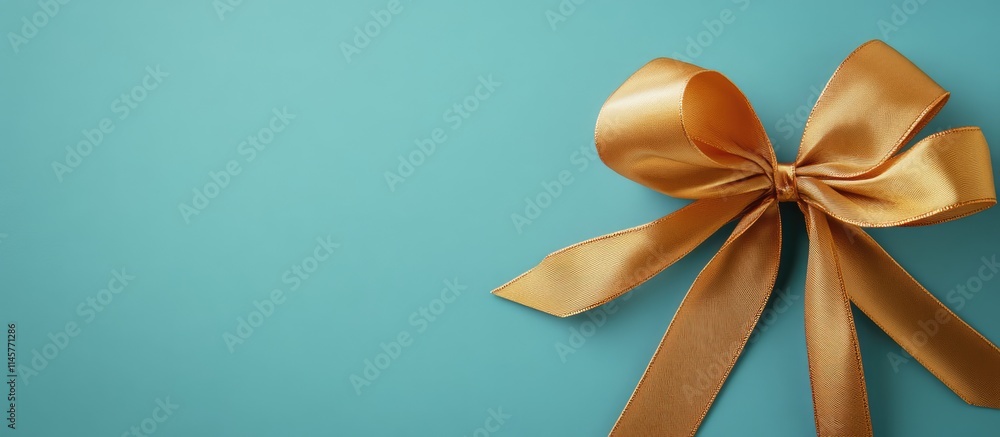 Poster elegant flatlay greeting card design showcasing a golden ribbon on a serene blue background with gen
