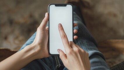Close-Up of a Hand Holding and Using a Smartphone with Blank Screen