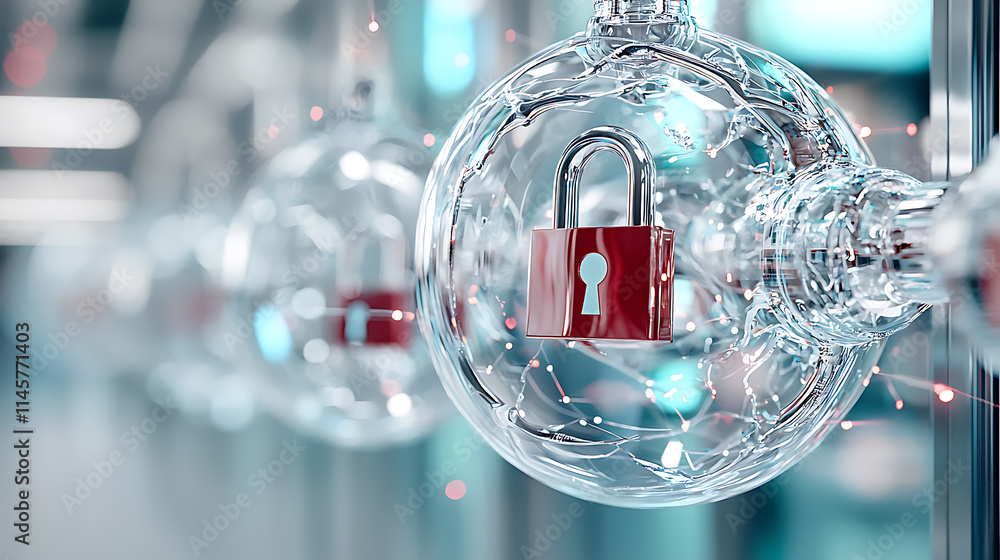 Poster digital security measures technology sector image of locked data modern environment close-up view cy