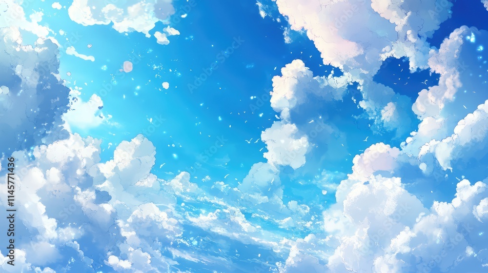 Poster vibrant blue sky with fluffy white clouds creating a serene and uplifting abstract background ideal 