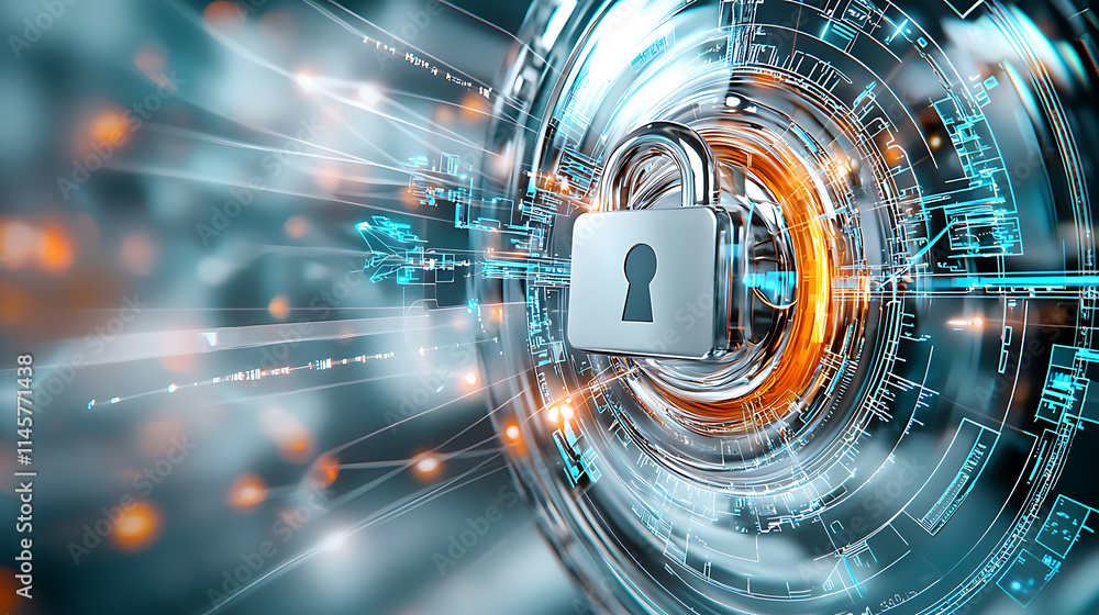 Poster digital security technology cyber space graphic representation futuristic environment close-up view 
