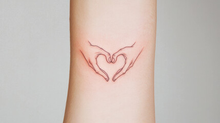Romantic Sign Language Tattoo. Delicate tattoo of intertwined hands forming heart shape