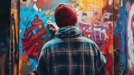 Obraz premium Young Artist Appreciates Urban Graffiti Art