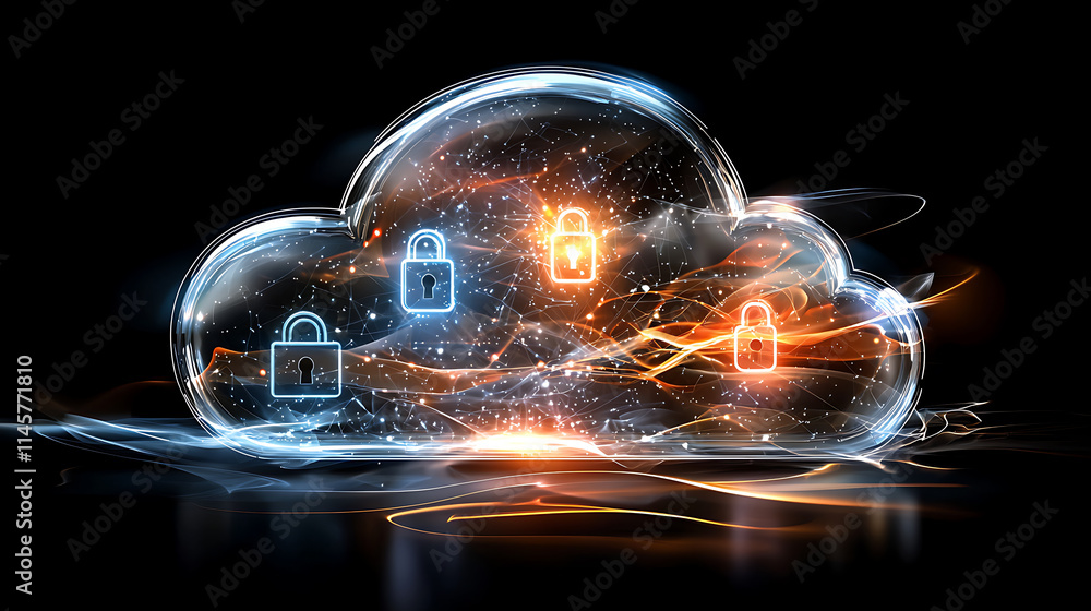 Poster cloud security solutions digital space graphic visualization futuristic environment abstract viewpoi
