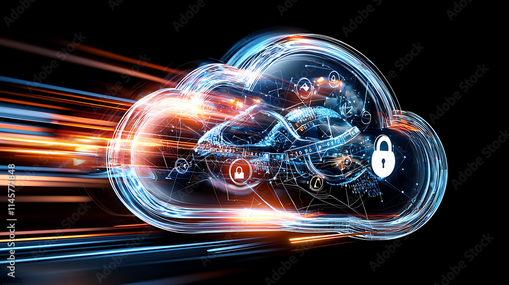 Poster cloud computing security measures global digital landscape infographic high-tech environment futuris