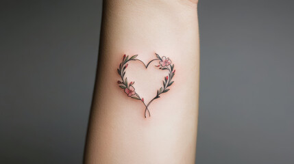 Romantic Sign Language Tattoo. Delicate heart tattoo with floral design on arm