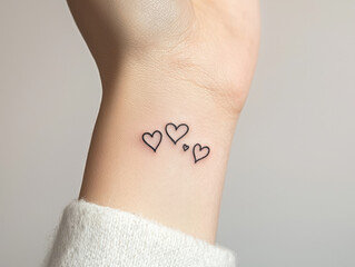 Romantic Sign Language Tattoo. Minimalist wrist tattoo design featuring tiny hearts