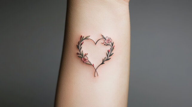 Romantic Sign Language Tattoo. Delicate heart tattoo with floral design on arm