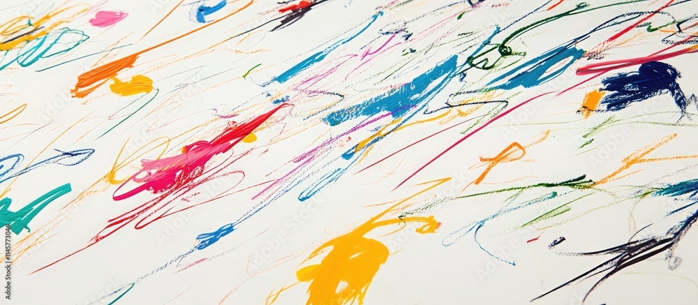 Poster vibrant overhead view of abstract multicolored signatures and brush strokes on a white background sh
