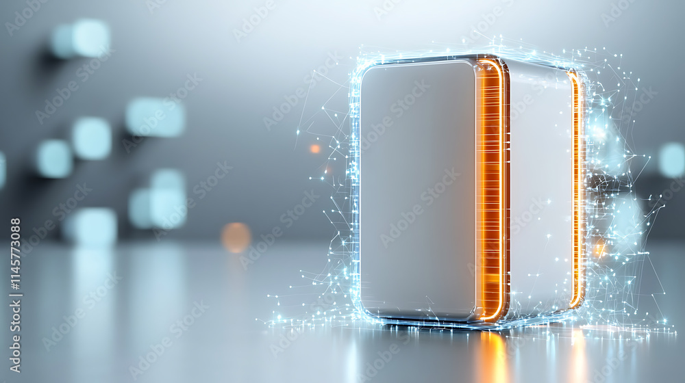 Poster innovative energy storage device modern laboratory 3d visualization high-tech environment futuristic