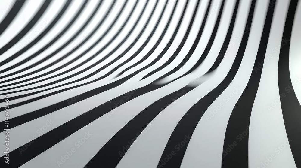 Poster flowing black and white lines create a mesmerizing optical illusion in a modern abstract design