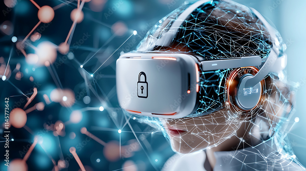 Poster virtual reality security innovations tech lab visual content futuristic environment close-up view di