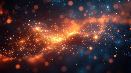 Fototapeta premium Lines and bokeh lights represent network connections, cloud computing, and digital transformation.