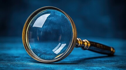 Magnifying glass investigates and explores for research, problem-solving, or evidence discovery.