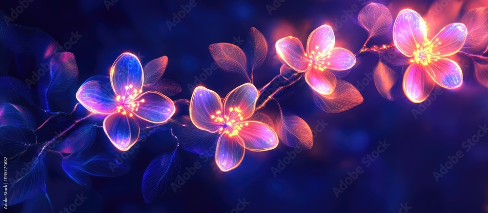 Aufkleber luminous led flower lights adorning tree branches in an abstract enchanting background with vibrant 