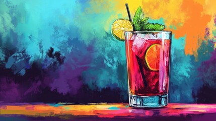 Vibrant cocktail illustration with fresh ingredients showcasing a colorful bar menu design for restaurants and cocktail enthusiasts