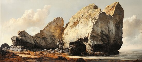 A majestic sea rock formation captured in serene coastal landscape with dramatic cliffs and calm waters.