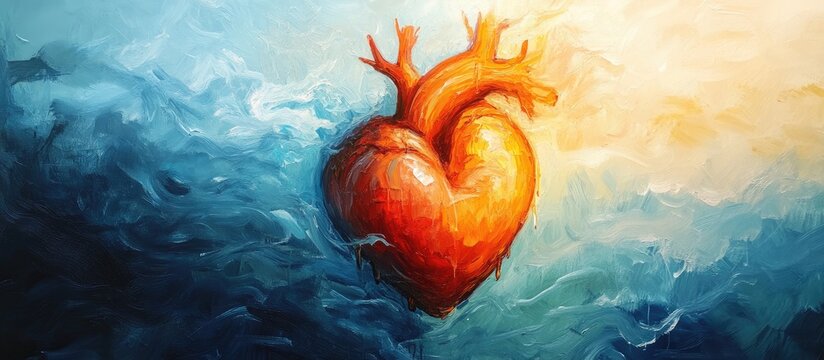 Heart symbolization of emotions in vibrant colors amidst swirling waves capturing the essence of passion and turmoil in daylight.