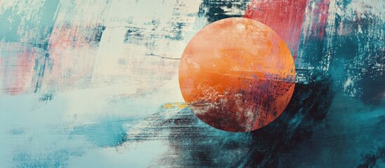 Conceptual art featuring a vibrant orange circle against an abstract textured background in blues and reds.
