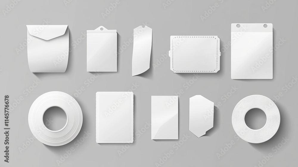 Poster white stickers, glued paper patches and adhesive tapes with wrinkles. vector realistic set of blank 