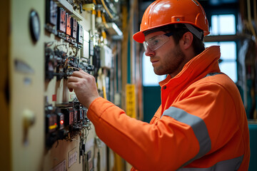 Friendly offshore electrician, working on electrical systems of an offshore platform, looking at camera, Close-up outdoors portrait