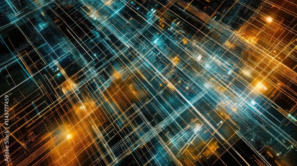 Poster abstract futuristic network visualization with vibrant streaks of light representing modern industry