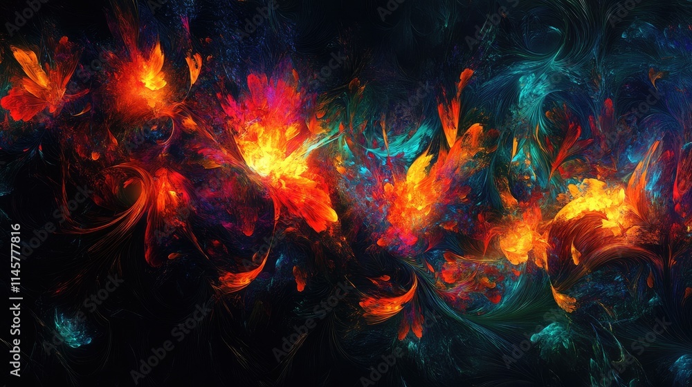 Aufkleber vibrant abstract flames illuminating the dark with vivid colors and intricate patterns in a mesmeriz