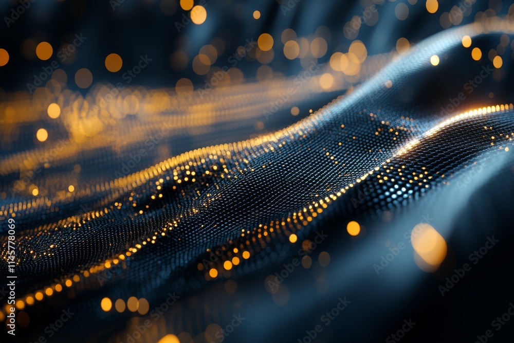 Poster Abstract visual of shimmering particles on a smooth surface creating a mesmerizing effect in dark tones