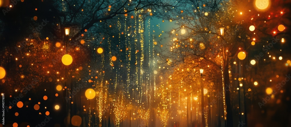 Aufkleber magical evening ambiance with illuminated trees and sparkling lights creating a festive atmosphere i