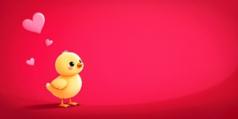 Adorable Chick with Heart red Background for Valentine's Day