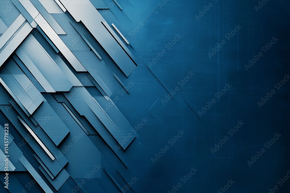 Poster abstract blue geometric patterns with layered designs and gradients creating a modern digital backdr